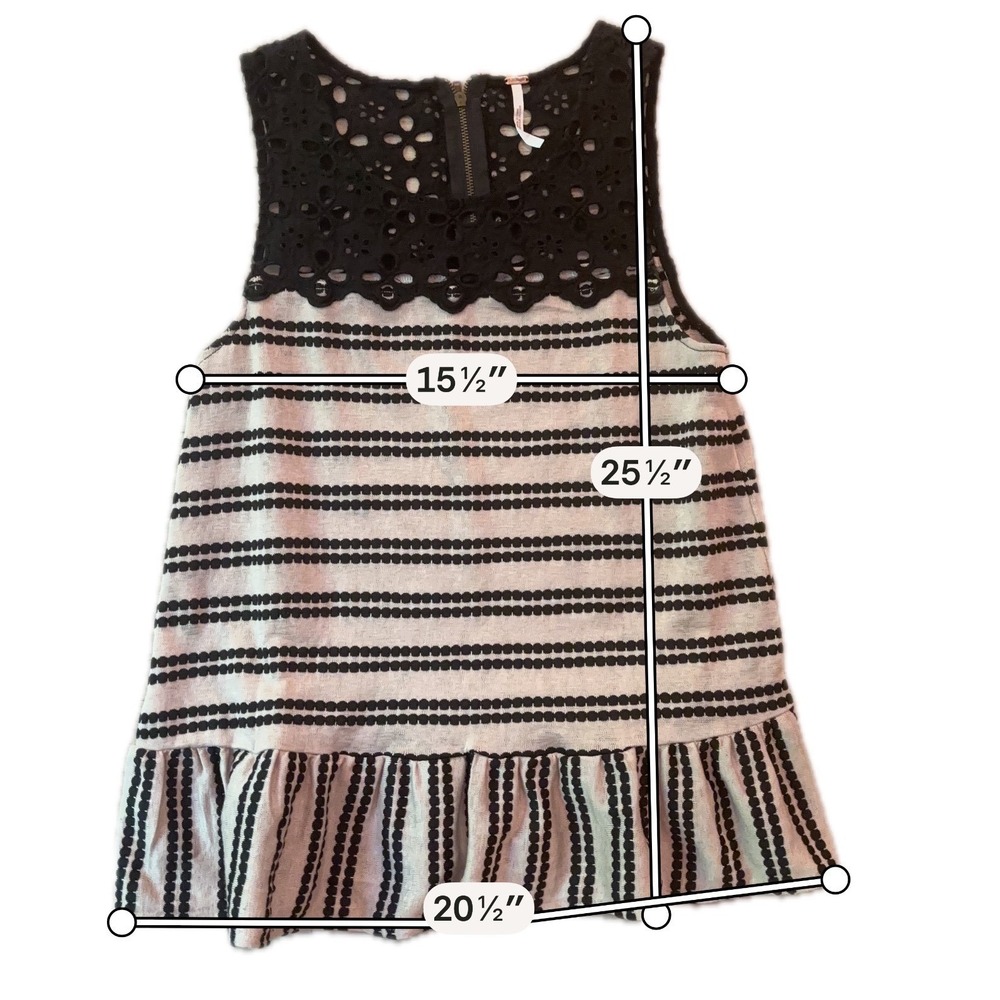Free People M  Eyelet Lace Striped‎ Peplum Tank Top Cream Black  Boho Coastal - Picture 6 of 7